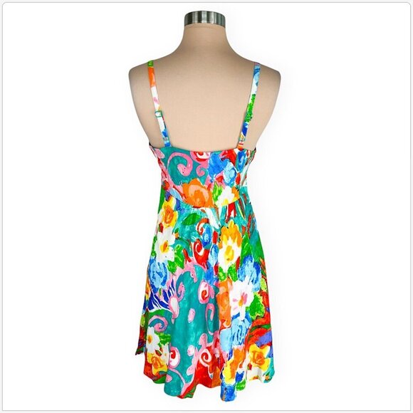 Jams World Vintage Colorful Origami Flower Eden Style Floral Slip Dress XS - Picture 4 of 5